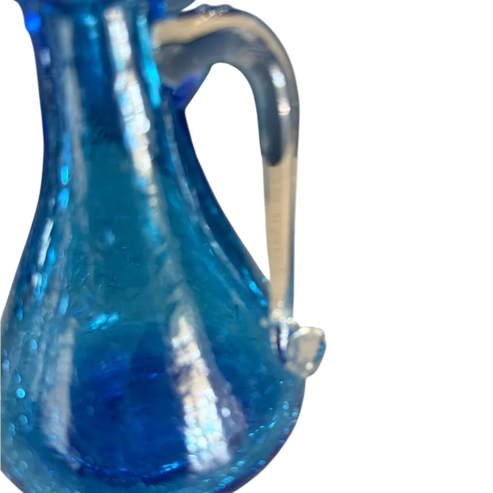 Vintage crackle glass Blue Pilgrim Hand Blown Small Pitcher